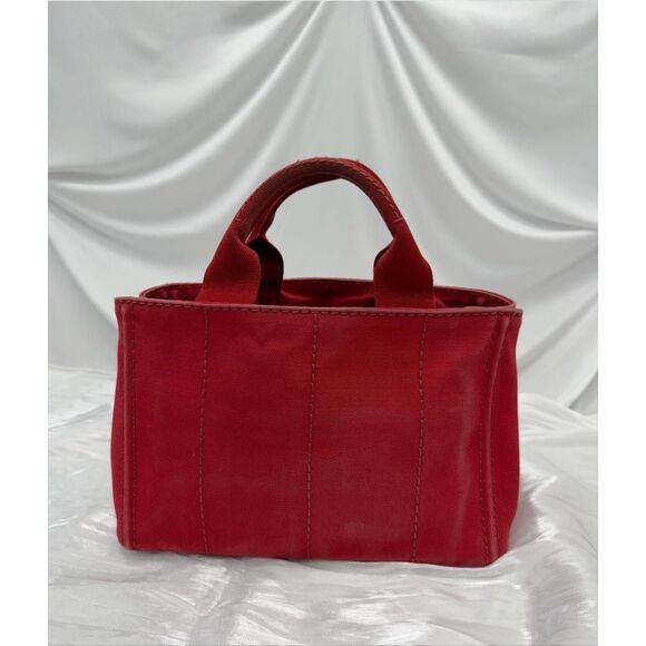 PRADA SMALL RED CANVAS CANAPA HANDBAG - Picture 3 of 7